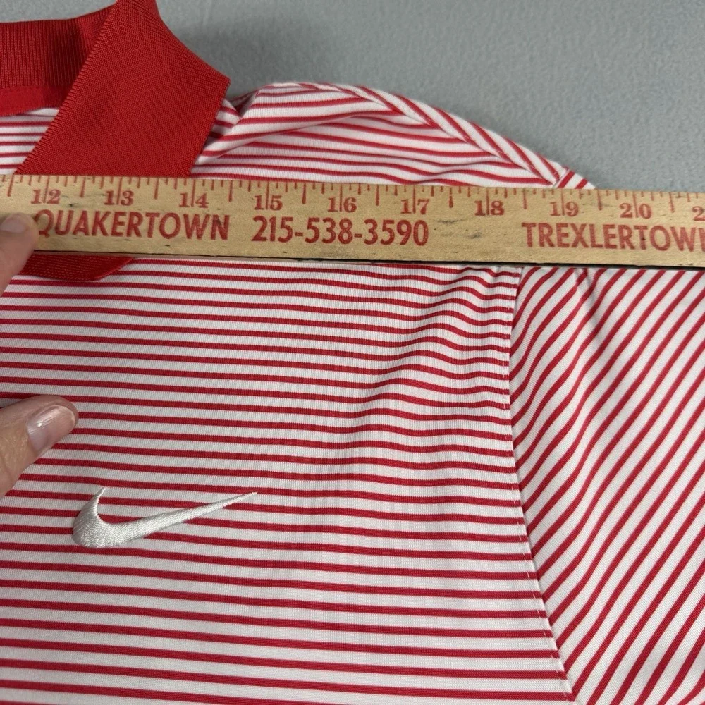 Nike Golf Dri-Fit Polo Shirt Mens XL Red White Striped Swoosh Athletic